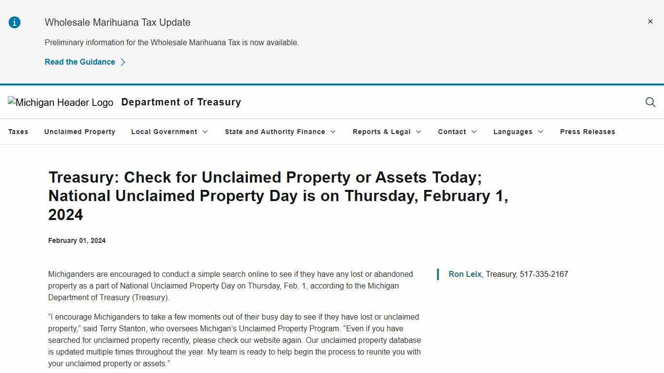 Treasury: Check for Unclaimed Property or Assets Today; National Unclaimed Property Day is on Thursday, February 1, 2024