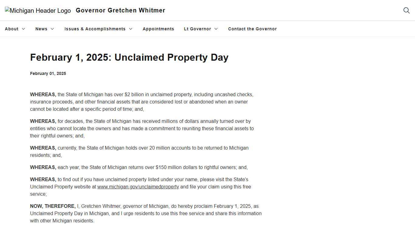 February 1, 2025: Unclaimed Property Day